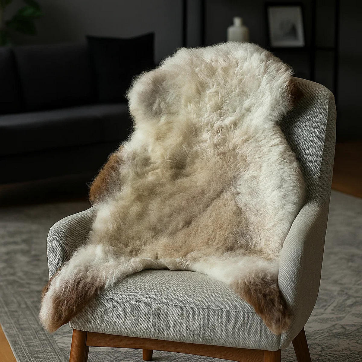 SCHAFFELL Ganzes Island Lammfell Kurzhaarig Naturfarben, 120 cm - Beige/Schwarz, Fell (65/120cm) - Provellus