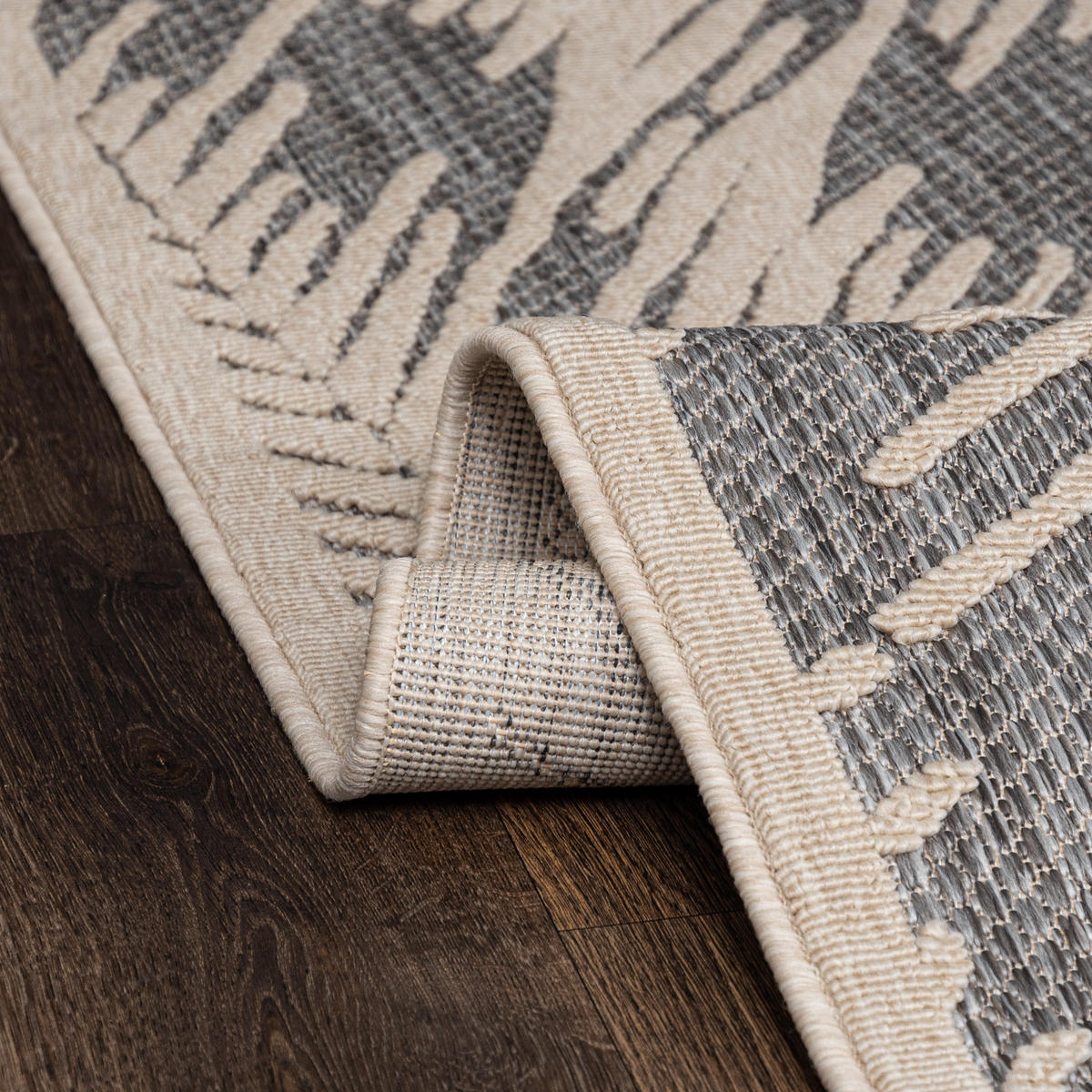 TEPPICH Beige In-Outdoor - Kurzflor Rechteckig - Motiv Pflanzen,Blätter,Blumen - Grau - 120 x 170 cm - Hellgrau/Creme, Textil (120/170cm) - Mazovia