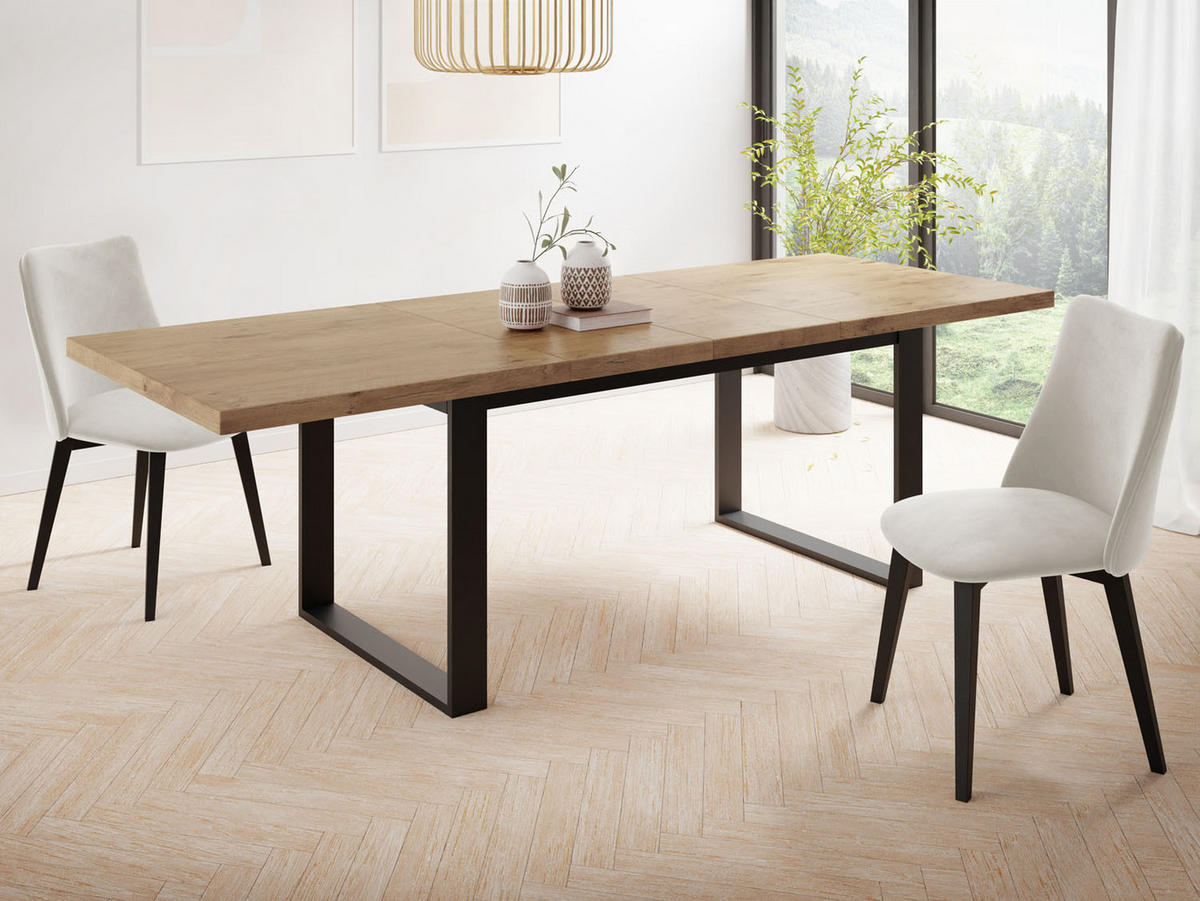 ESSTISCH Valentino rechteckig ausziehbar, Lancelot Eiche 160/240/90/75 cm - Eichefarben/Schwarz, Holzwerkstoff/Metall (160/90/75cm) - WFL GROUP