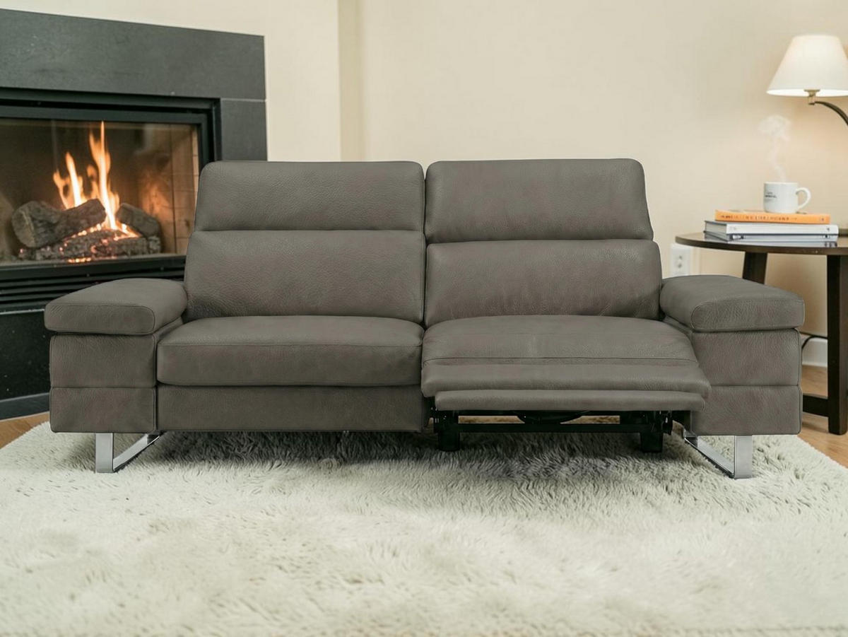 3-SITZER Sofa Virage Echtleder mit 1 x Relaxfunktion Greige - Greige, Leder/Metall (212/75/109cm)