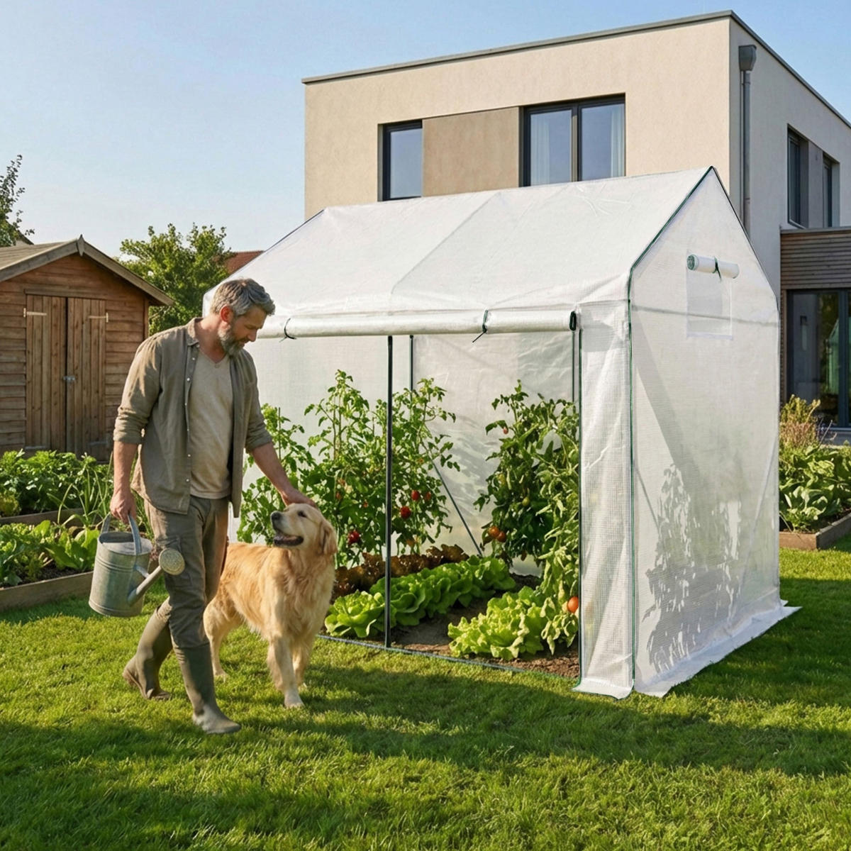 GEWÄCHSHAUS in Hausform, Weiß, 200x140x200 cm - Weiß, Metall (200/200/140cm) - Akord