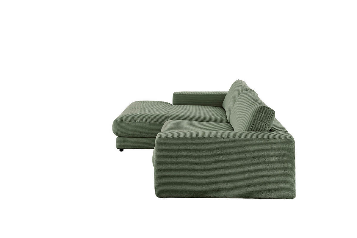 ECKSOFA MADELINE Grün Cord - Schwarz/Olivgrün, Kunststoff/Textil (270/190cm) - KAWOLA