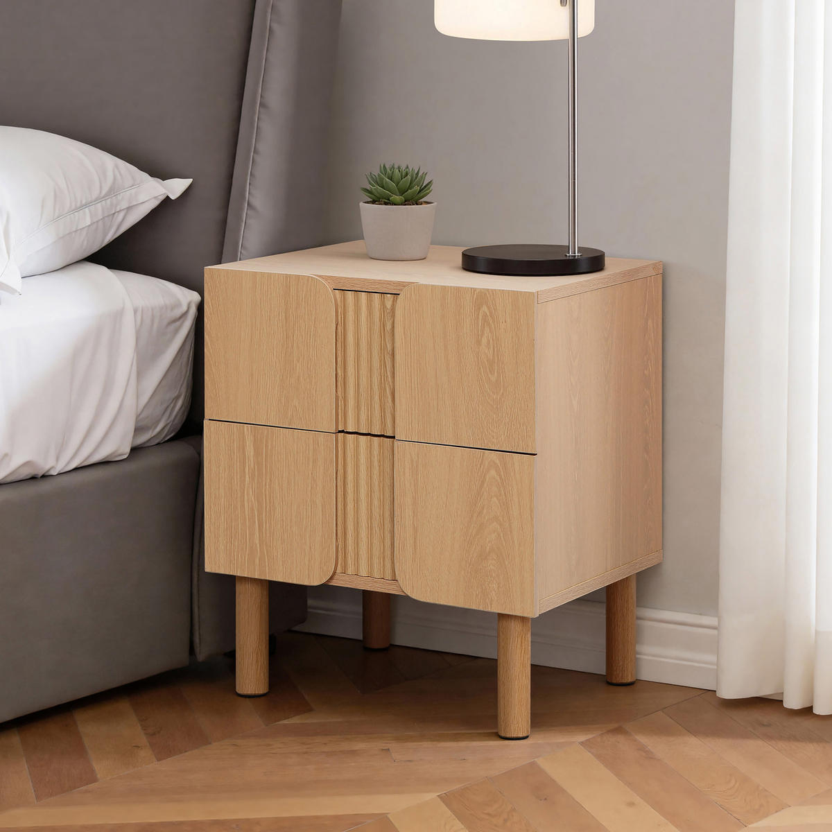 NACHTTISCH mit 2 Schubladen Beistelltisch | B45 x T41 x H52 cm - Eichefarben, Holzwerkstoff (45/52/40.5cm) - Hometopia