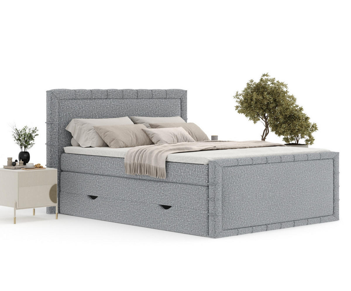 BOXBETT Estelle Grau 180/200 cm im Boucle-Stoff - Schwarz/Grau, Holz/Holzwerkstoff (180/200cm) - Maison de Reve