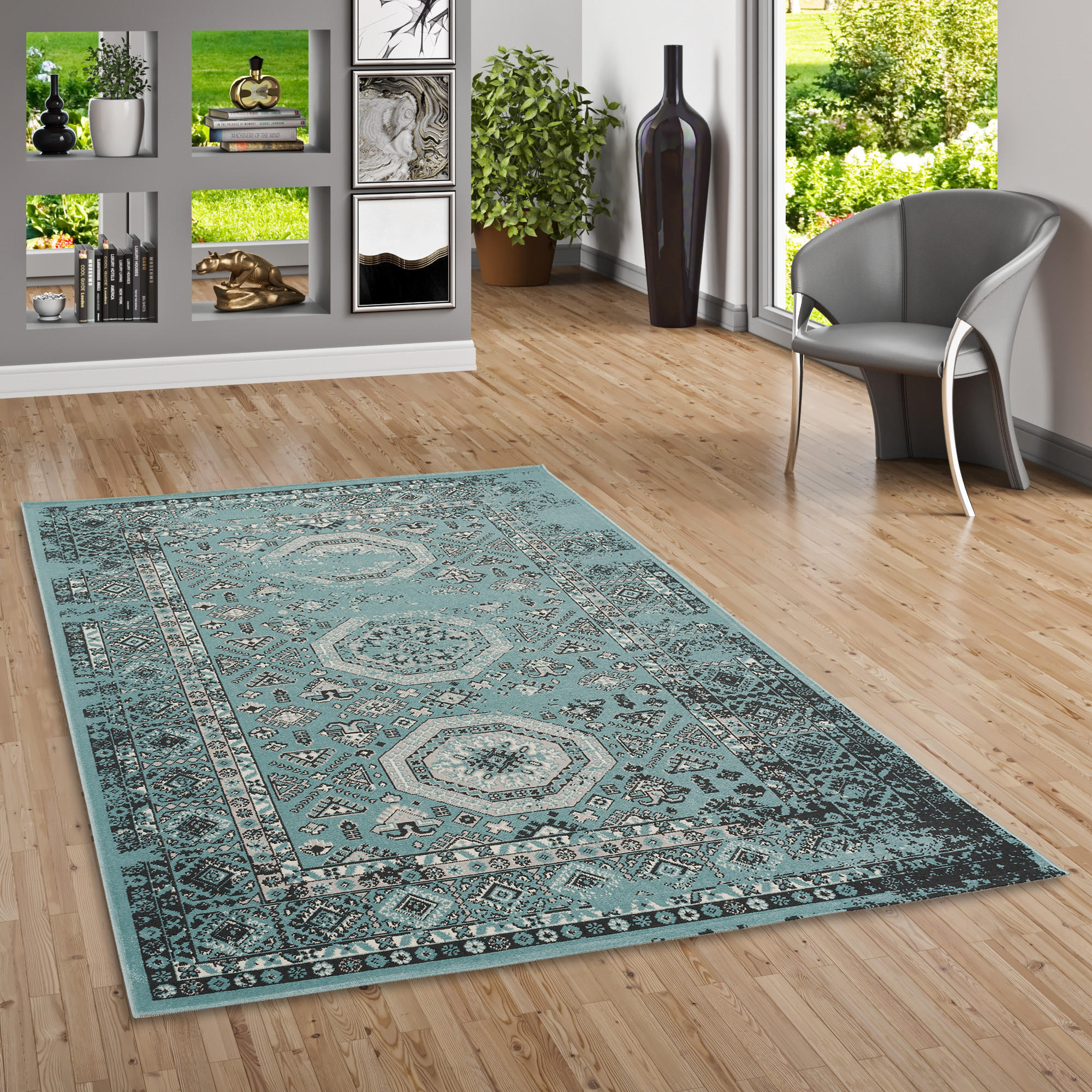 DESIGNER TEPPICH POP-VINTAGE ORIENT MODERN - Petrol, Textil (80/150cm) - Pergamon