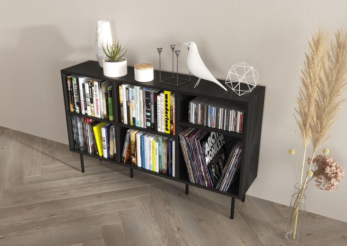 SIDEBOARD Mirka, Schwarz, offene Fächer, Minimalistisch - Schwarz, Holzwerkstoff/Metall (130/80/30cm) - Dancan