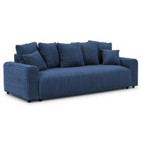 SCHLAFSOFA Calma mit Bettkasten im Bumpy-Design aus weichem Marineblau Plüschcord - Blau/Schwarz, Holz/Kunststoff (239/88/98cm) - S-Style