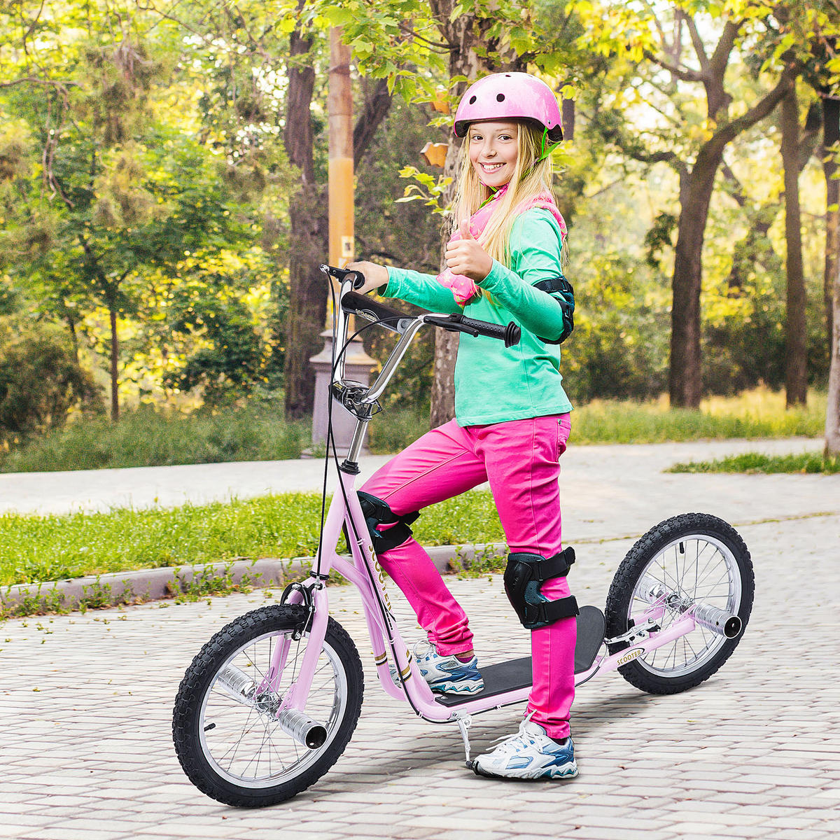 KINDERSCOOTER DE-16934 Große Luftreifen 41 cm mit Pegs Rosa - Pink, Metall (143/58/100cm) - ComfortXL