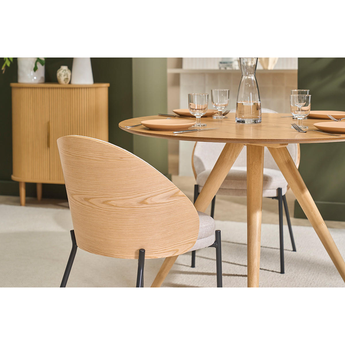 STÜHLE aus beigefarbenem Samt-Effekt-Textilgewebe, helles Holz und Metall (2er Set) TUCSON - Beige, Textil (50.5/74.5/53cm) - Miliboo