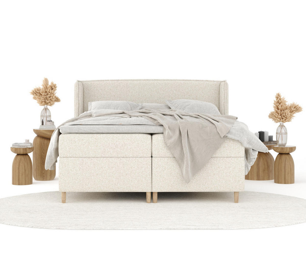 BOXSPRINGBETT Segni Creme 160/200 cm mit Matratze und Topper - Creme/Naturfarben, Holz/Holzwerkstoff (160/200cm) - Maison de Reve
