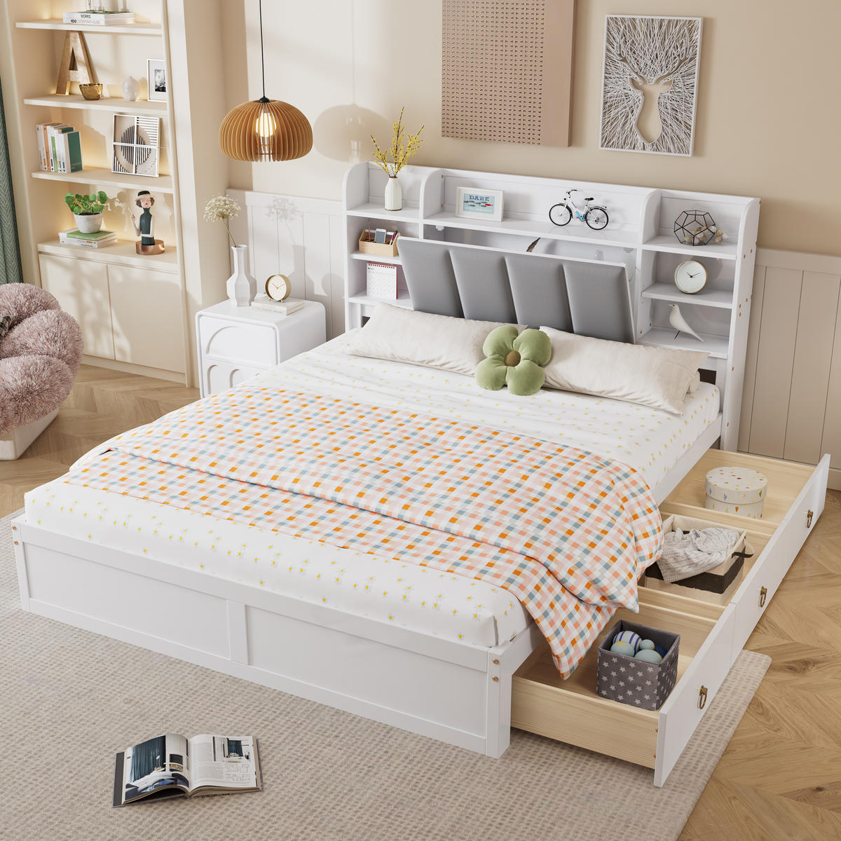 DOPPELBETT 160x200 mit Schubladen in Weiß - Weiß, Holz (160/200cm) - KOMHTOM