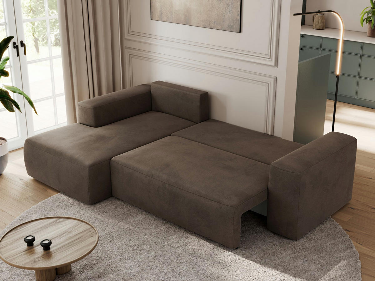 ECKSOFA TRENTINO L Braun Velvet - Links - Schwarz/Braun, Textil (266/164cm) - MKS