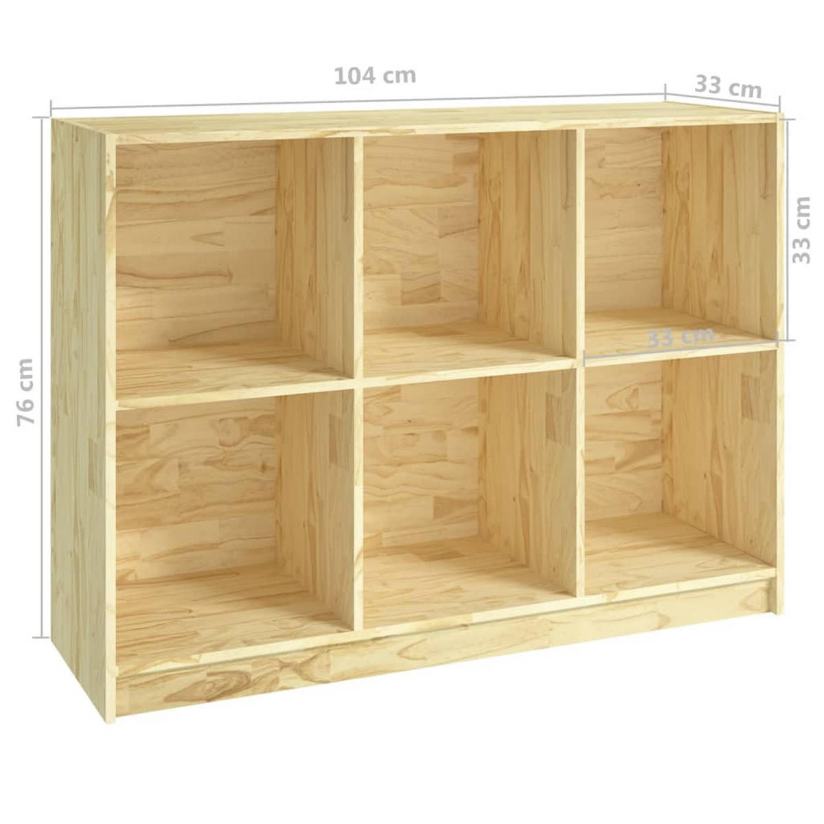 BÜCHERREGAL mit 6 Fächern 104/33/76 cm aus Massivholz Kiefer - Naturfarben, Holz (104/76/33cm) - vidaXL