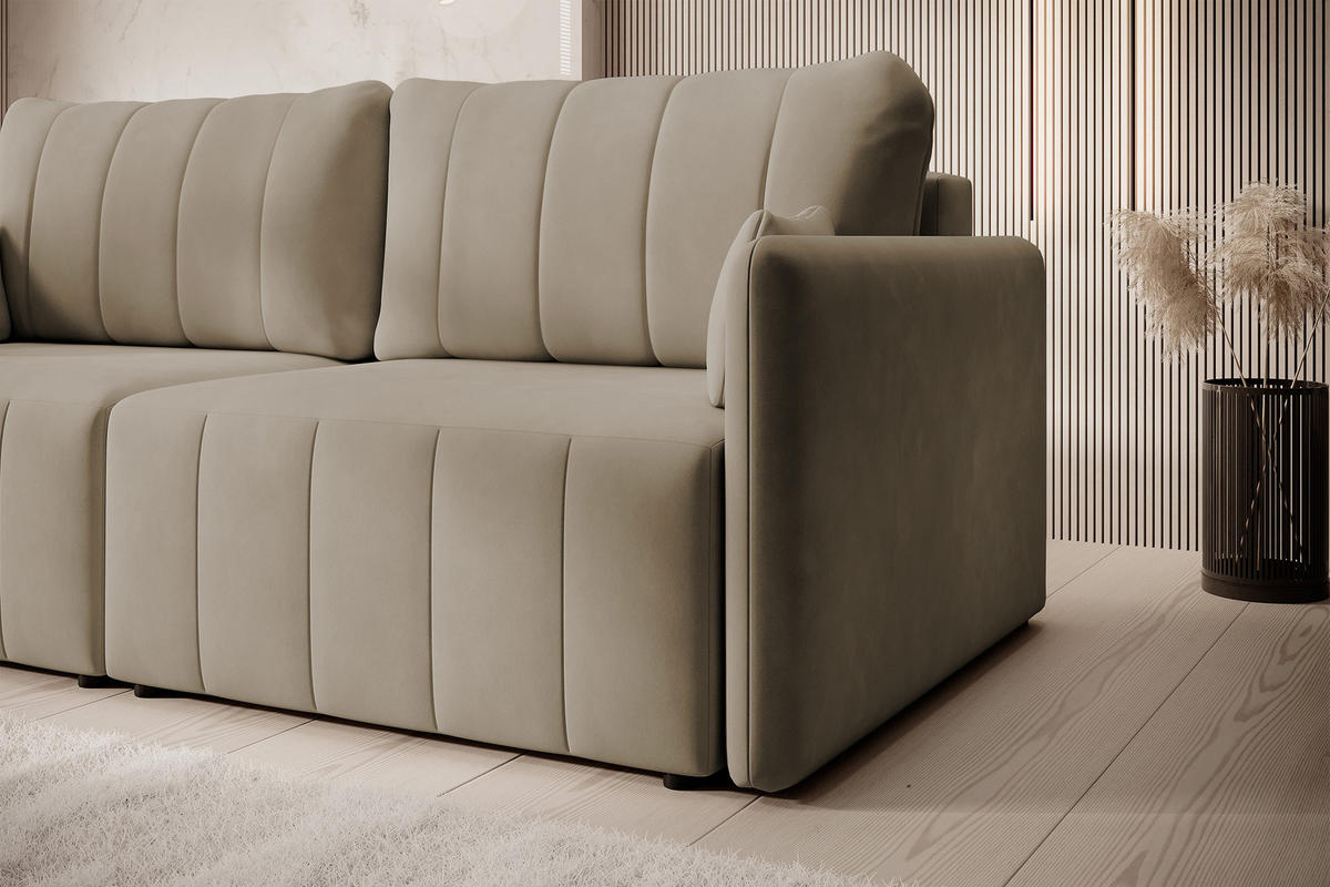 SCHLAFSOFA Pierra Beige hydrophober Samt - Beige/Schwarz, Kunststoff/Textil (215/100/112cm) - Selsey
