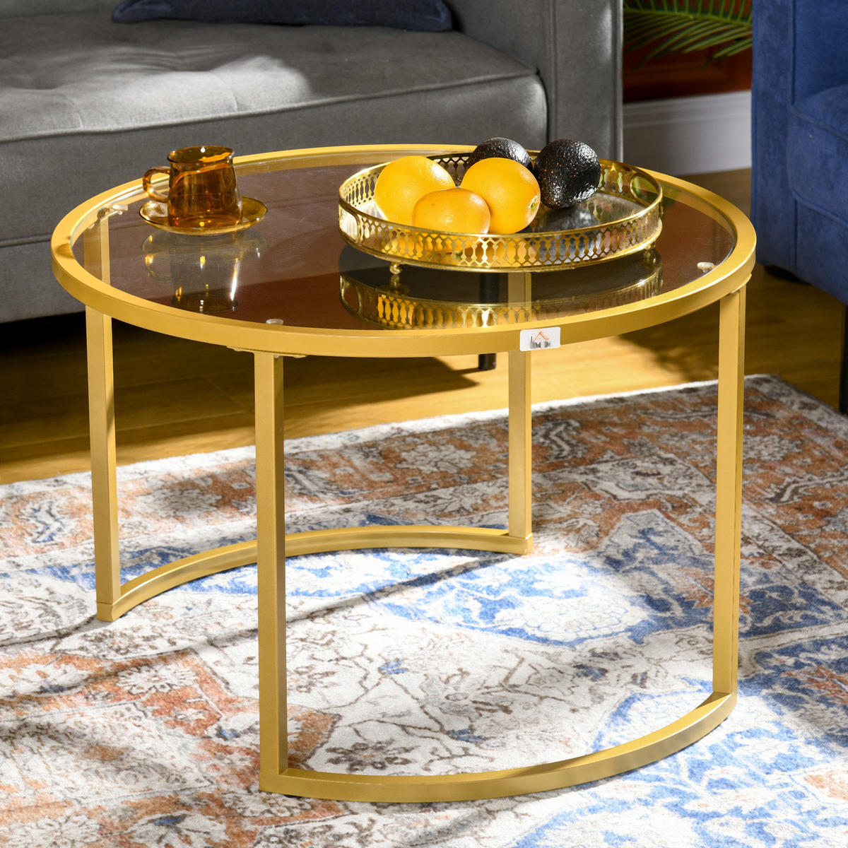 COUCHTISCH DE-15751 2er-Set nestbar mit Glasplatten Gold - Goldfarben, Metall (70/70/47.5cm) - ComfortXL