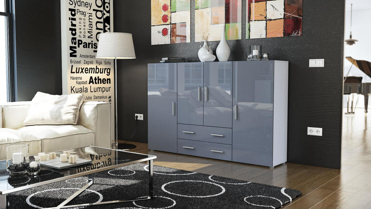 HIGHBOARD Nora Front in Grau Hochglanz - Grau, Holzwerkstoff (166/106/35cm) - Vladon
