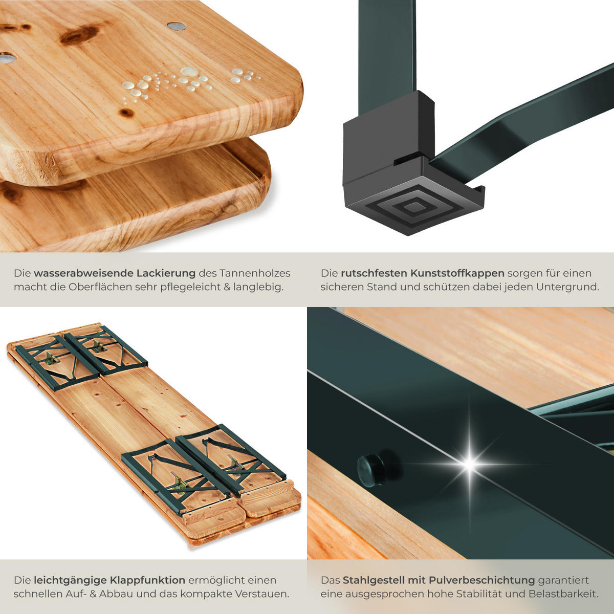 BIERZELTGARNITUR Ludwig,Holzlackierung mit Klarlack,braun - Braun, Naturmaterialien/Metall - tectake
