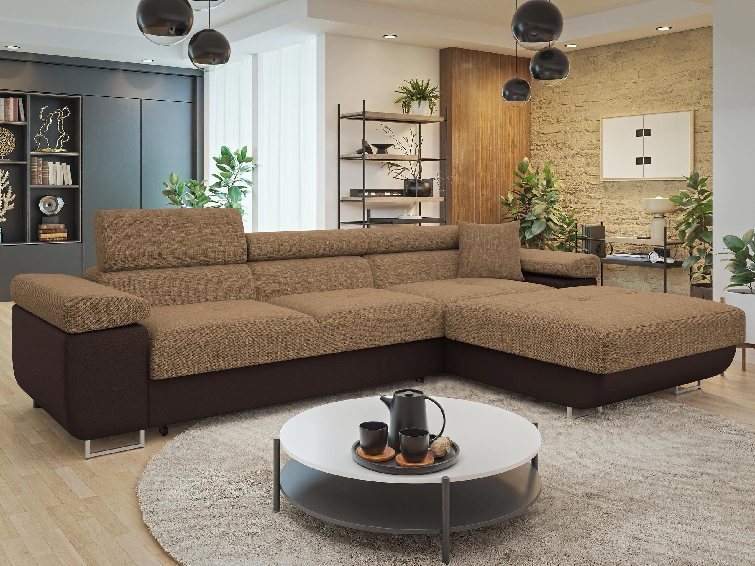 ECKSOFA Torezio Mini, Seite: Rechts - Braun, Holz/Textil (280/170cm) - MIRJAN24