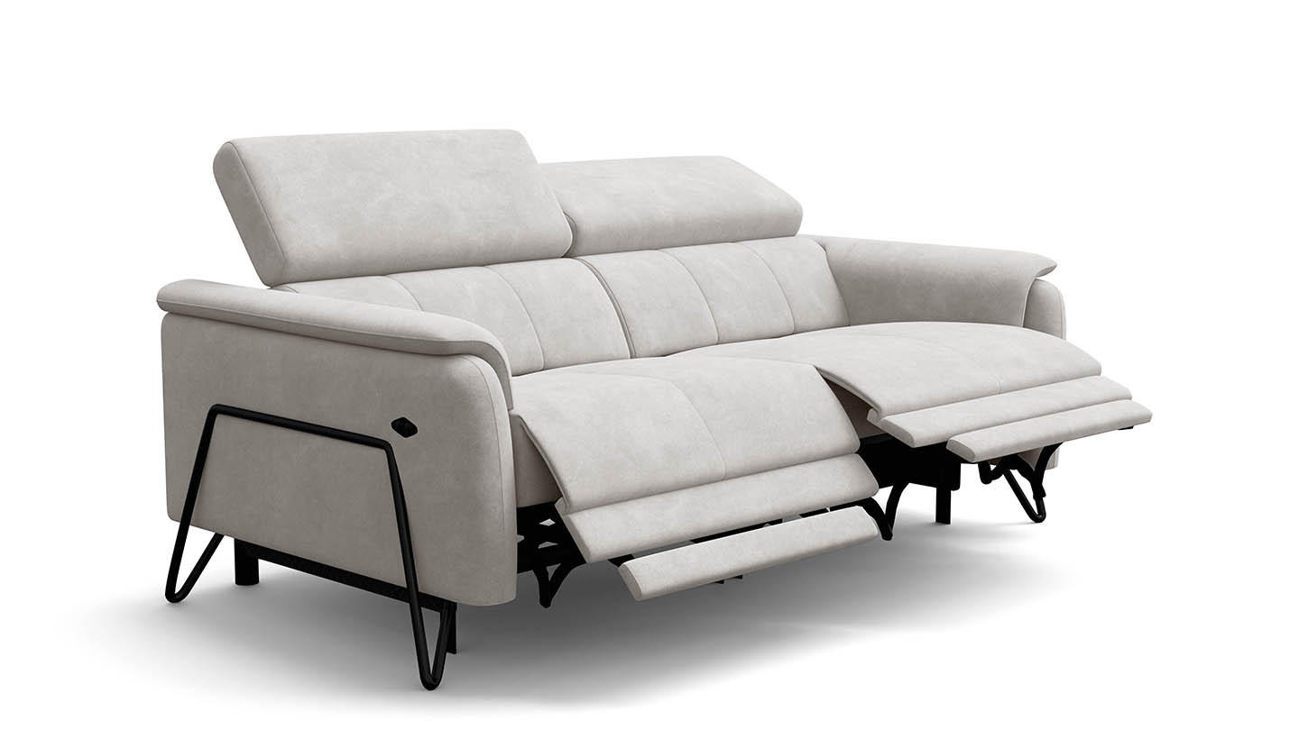 RELAXSOFA RODEN 3-Sitzer mit 2 Relax, creme, Veloursstoff - Creme, Holz/Textil (194/82/103cm) - Wozimo