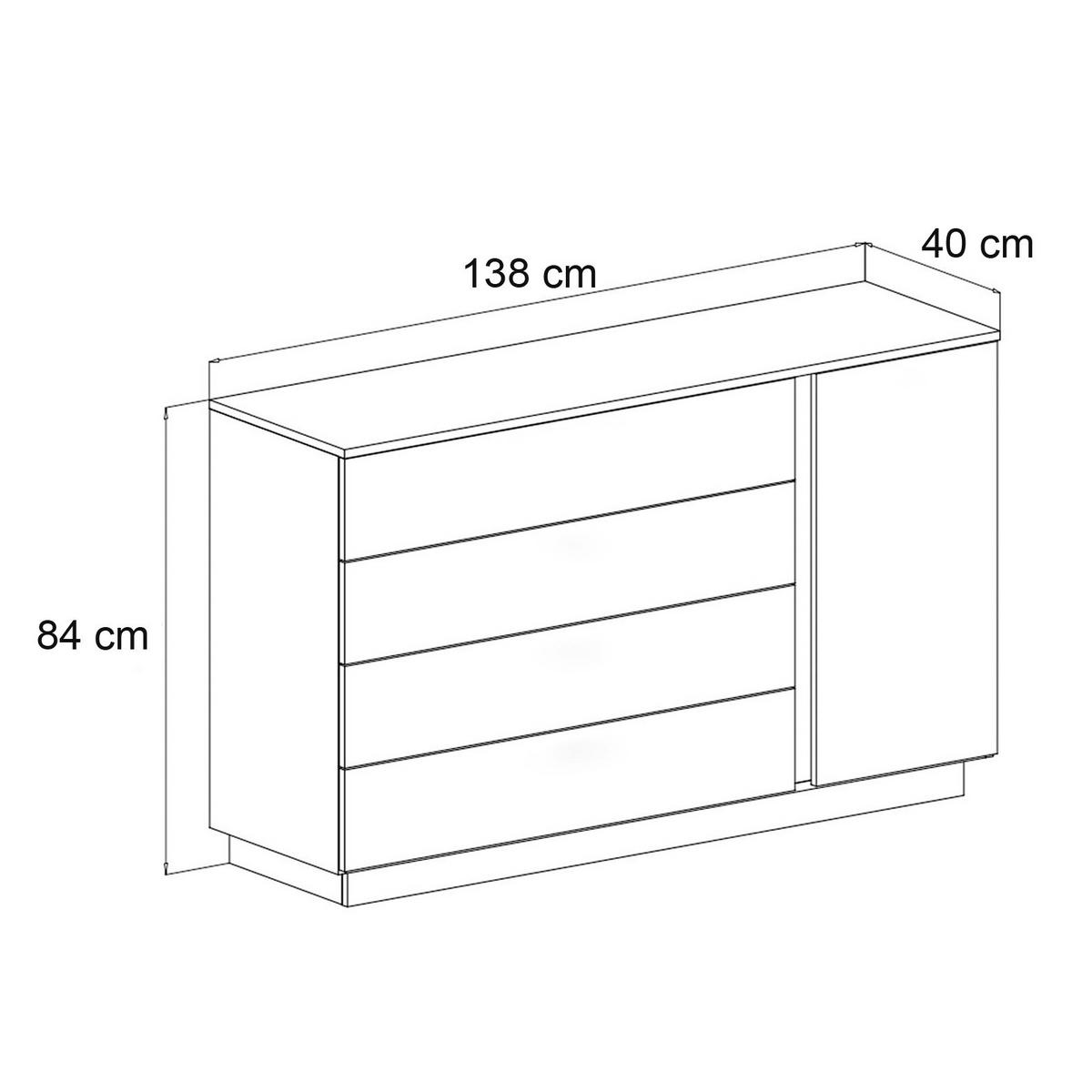 KOMMODE LINA KASCHMIR II 1D4S mit LED-Beleuchtung Push-Open-System - Kaschmir/Beige, Holzwerkstoff (138/84/40cm) - Lookway
