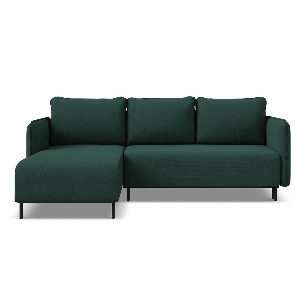 Thumbnail - Makamii Ecksofa, Dunkelgrün, Textil, 3-Sitzer, Füllung: Schaumstoff, L-Form, Ottomane links, 236x162 cm, Made in EU, Woh...