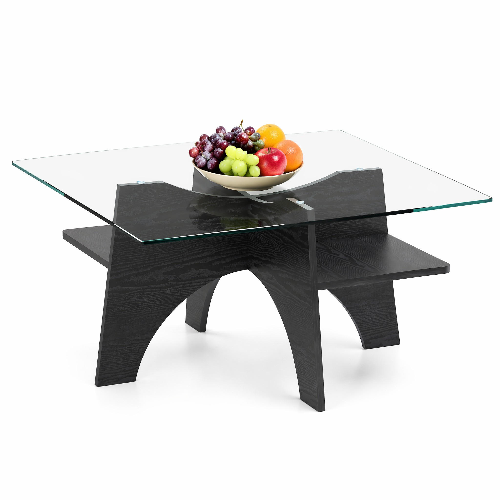 COUCHTISCH in Schwarz Moderner quadratischer Beistelltisch mit Holzoptik für Esszimmer und Wohnzimmer, B80/T80/H40 cm - Schwarz, Glas/Holzwerkstoff (80/80/40cm) - STILVORA