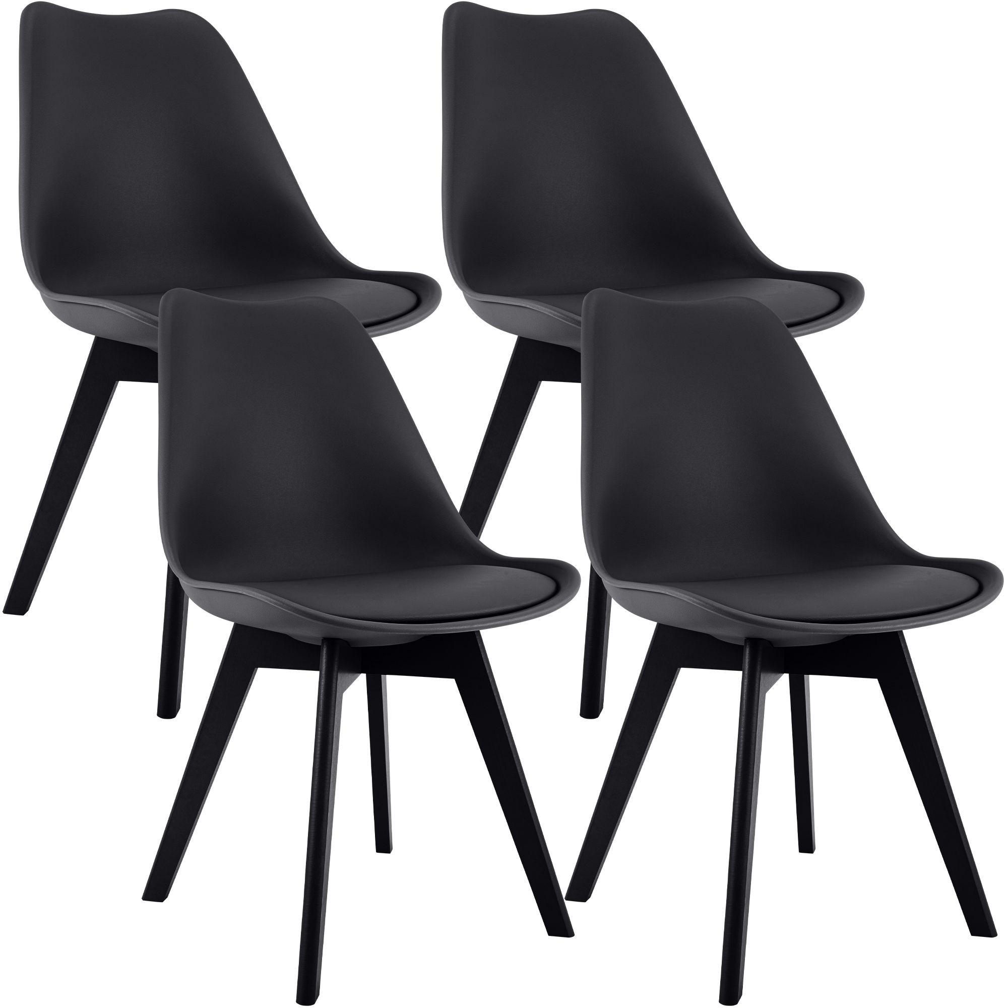 STUHL 4er Set Kunststoff schwarz/schwarz - Eukalyptusholzfarben/Schwarz, Holz/Kunststoff (49/83/50cm) - CLP