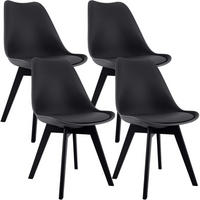 STUHL 4er Set Kunststoff schwarz/schwarz - Eukalyptusholzfarben/Schwarz, Holz/Kunststoff (49/83/50cm) - CLP