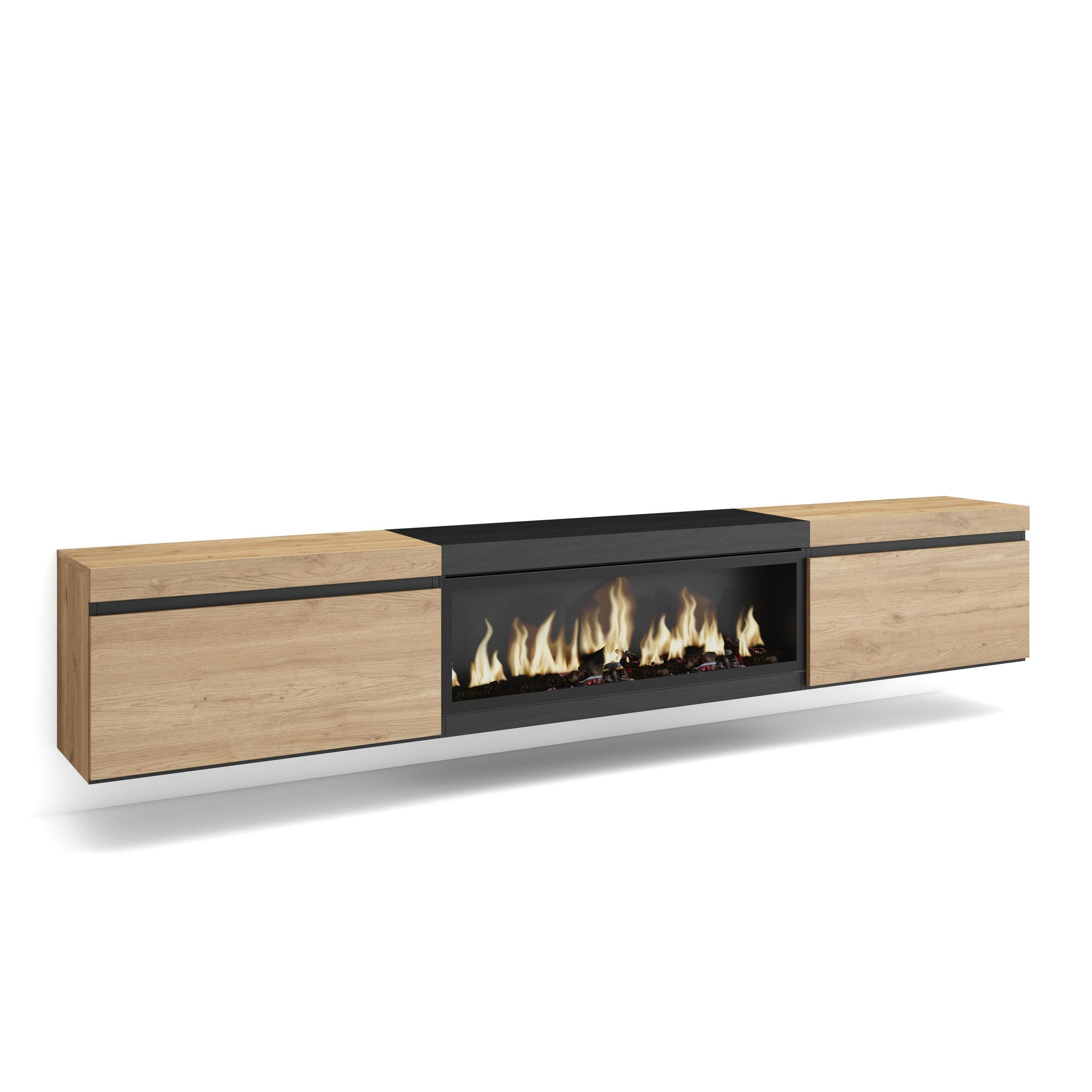 Skraut Home Lowboard, Eiche, Schwarz 267x45x35 cm