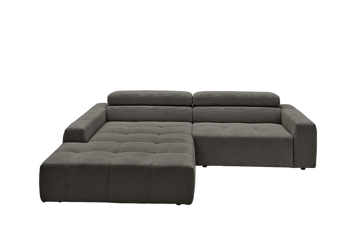 ECKSOFA MIT MOTORISCHEM SITZVORZUG RENO Anthrazit Cord - Anthrazit/Schwarz, Kunststoff/Textil (258/217cm) - KAWOLA
