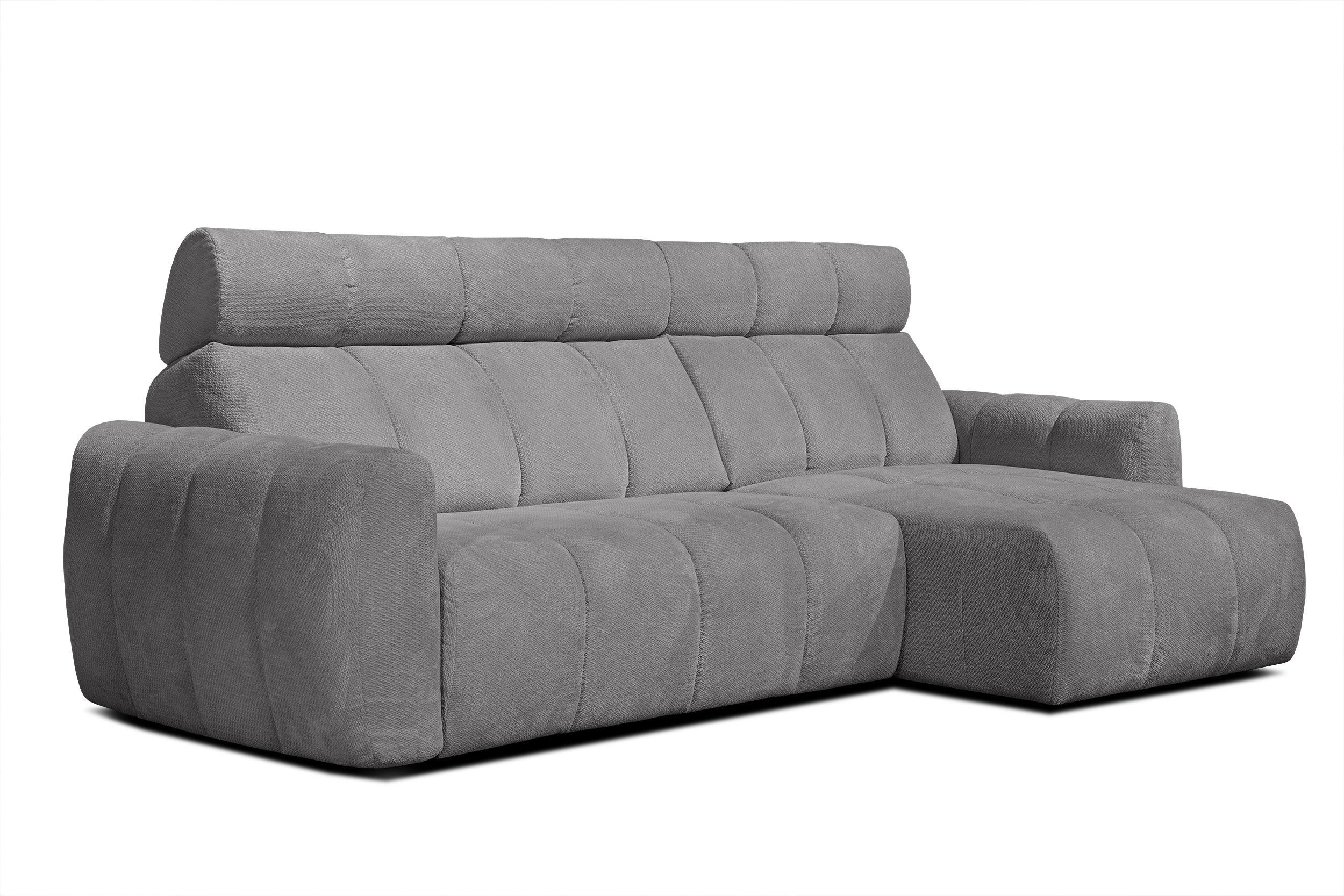 ECKSOFA KIMI 3-Sitzer, ausziehbarer Sitz, verstellbare Kopfstützen, grau - Schwarz/Grau, Holzwerkstoff/Textil (270/160cm) - Courtois Laville