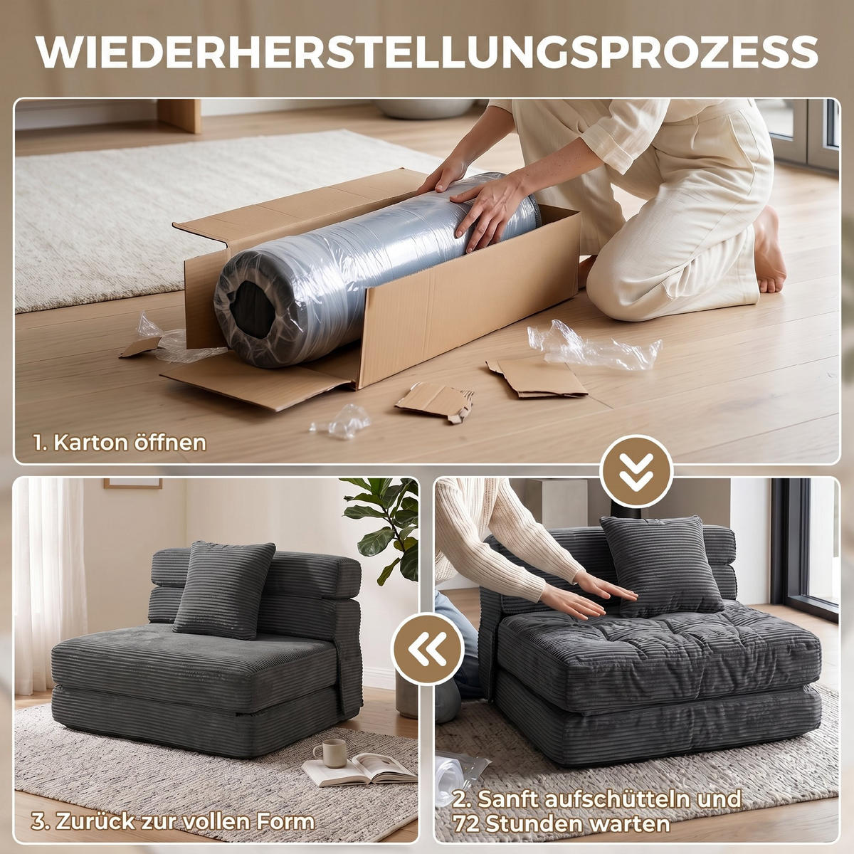 BODENSTUHL Cord Schaumstoff Dunkelgrau - Dunkelgrau, Textil (76/62/100cm) - HOMCOM