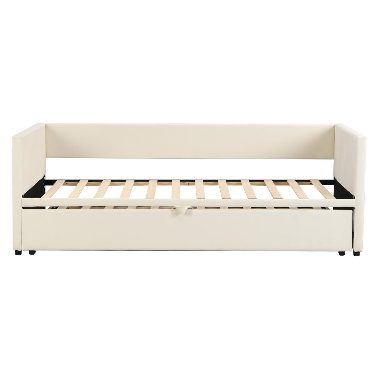 POLSTERBETT Ausziehbares Beige 90/200 cm mit Lattenrost - Beige, Leder (90/200cm) - OKWISH