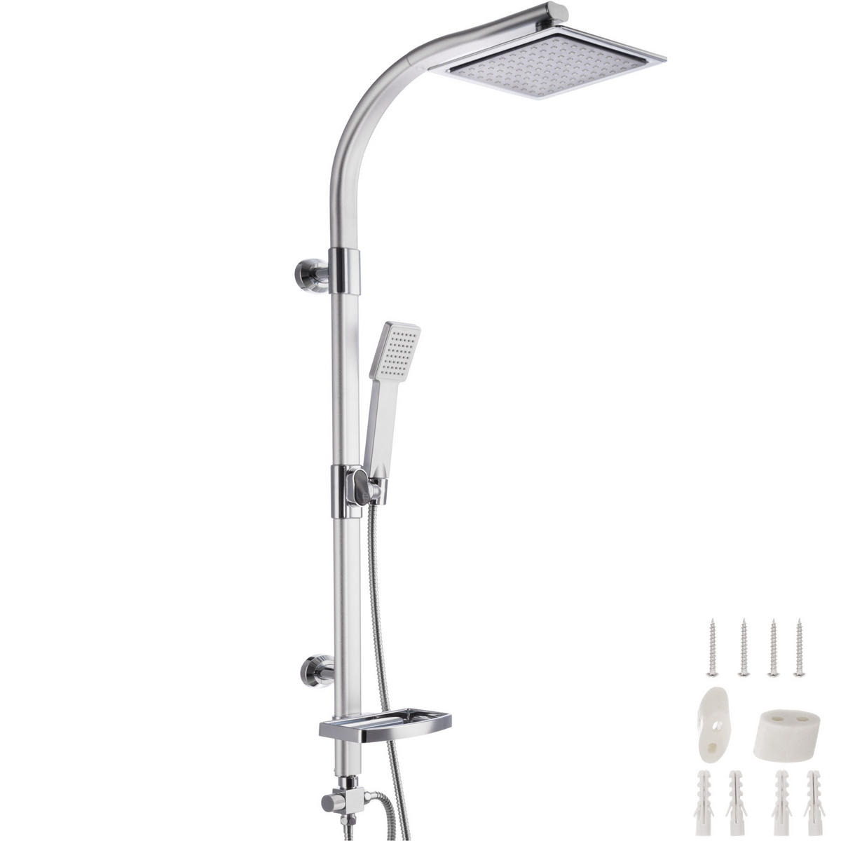 ÜBERKOPFBRAUSESET Antikalk-Technik grau - Grau, Metall (20/110/49cm) - tectake