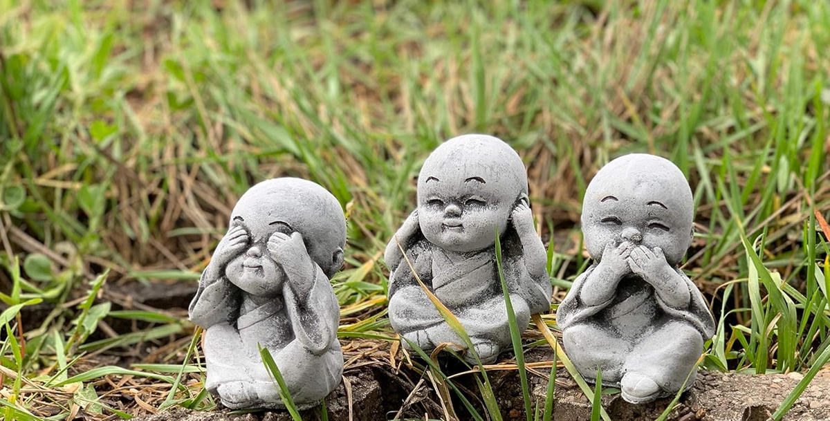 STEINFIGUR 3er Set kleine Chinesen Nichts sehen hören Sagen frostfest wetterfest - Grau, Stein (8/8/7cm) - stoneandstyle