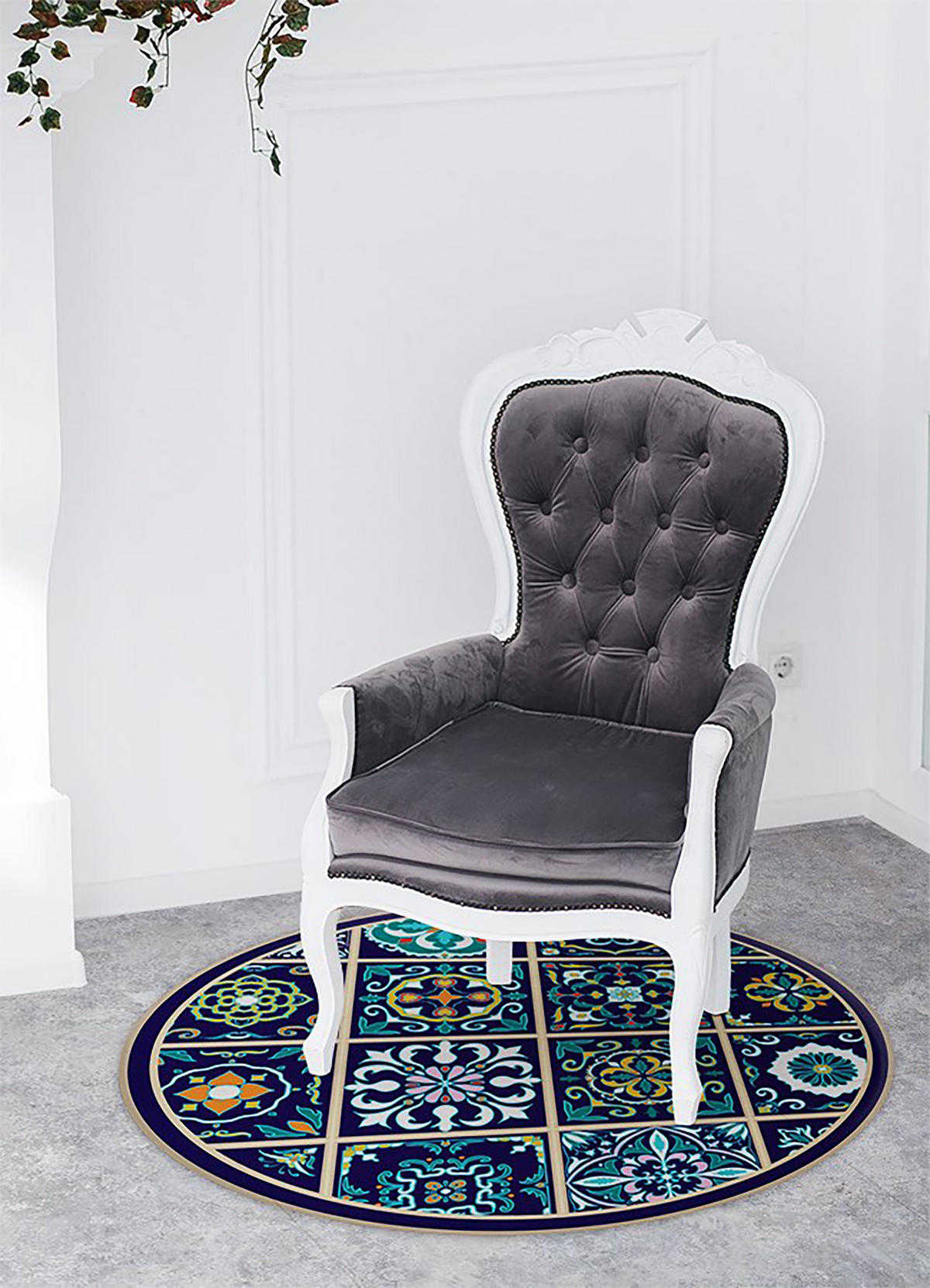 VINYL TEPPICH Ø130 cm Portugiesische Fliesen - Dunkelblau, Kunststoff (130/130cm) - TULUP