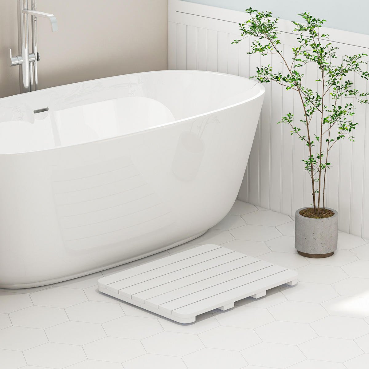 BADEMATTE Weiß - Weiß, Kunststoff (34/55cm) - COSTWAY