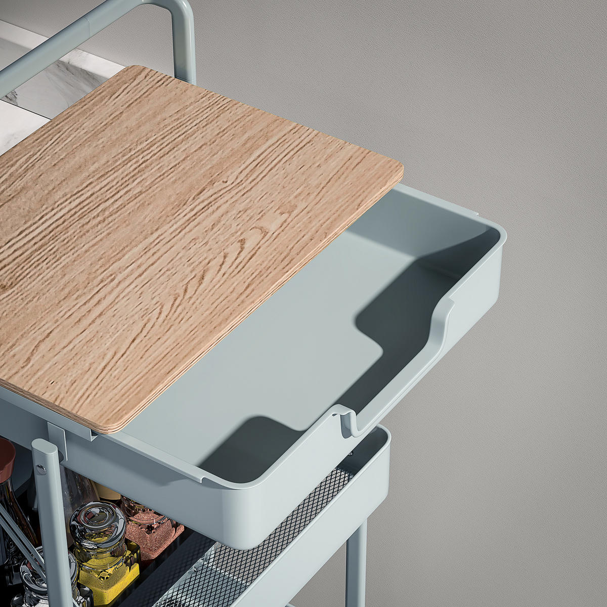 SERVIERWAGEN DE-12452 4 Ebenen mit Schublade und Plateau Grün - Grün, Kunststoff (29.5/117.5/45cm) - ComfortXL