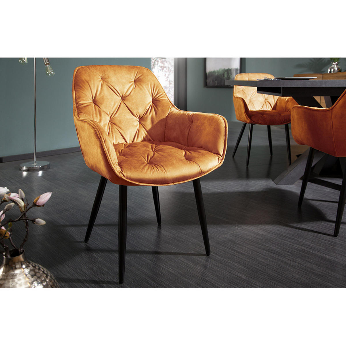 STUHL MILANO Samt Senfgelb, Schwarze - Gelb, Textil (59/84/62cm) - riess-ambiente