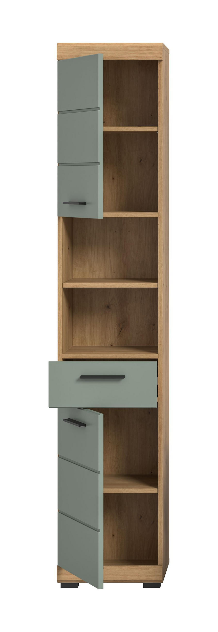 HOCHSCHRANK Scout Bad in Artisan Eiche Nachbildung und Salbei Nachbildung B/H/T: 37x191x31 cm - Eiche Artisan, Holz (37/191/31cm)