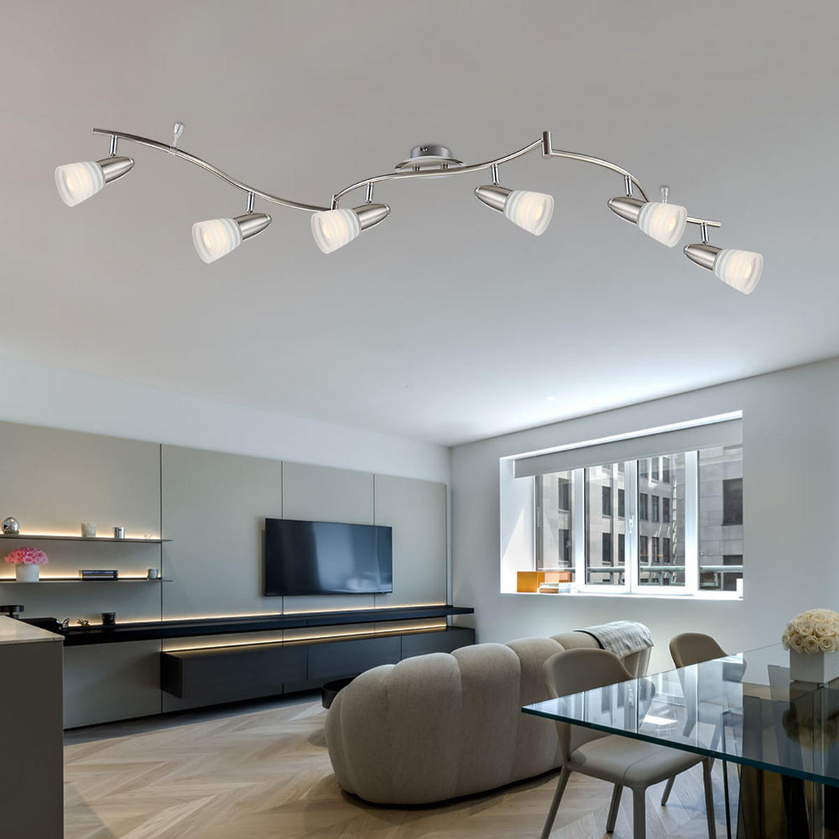 LED DECKENLEUCHTE Metall Chrom Silber - Silberfarben, Glas (145/27.5/18.5cm) - Globo Lighting