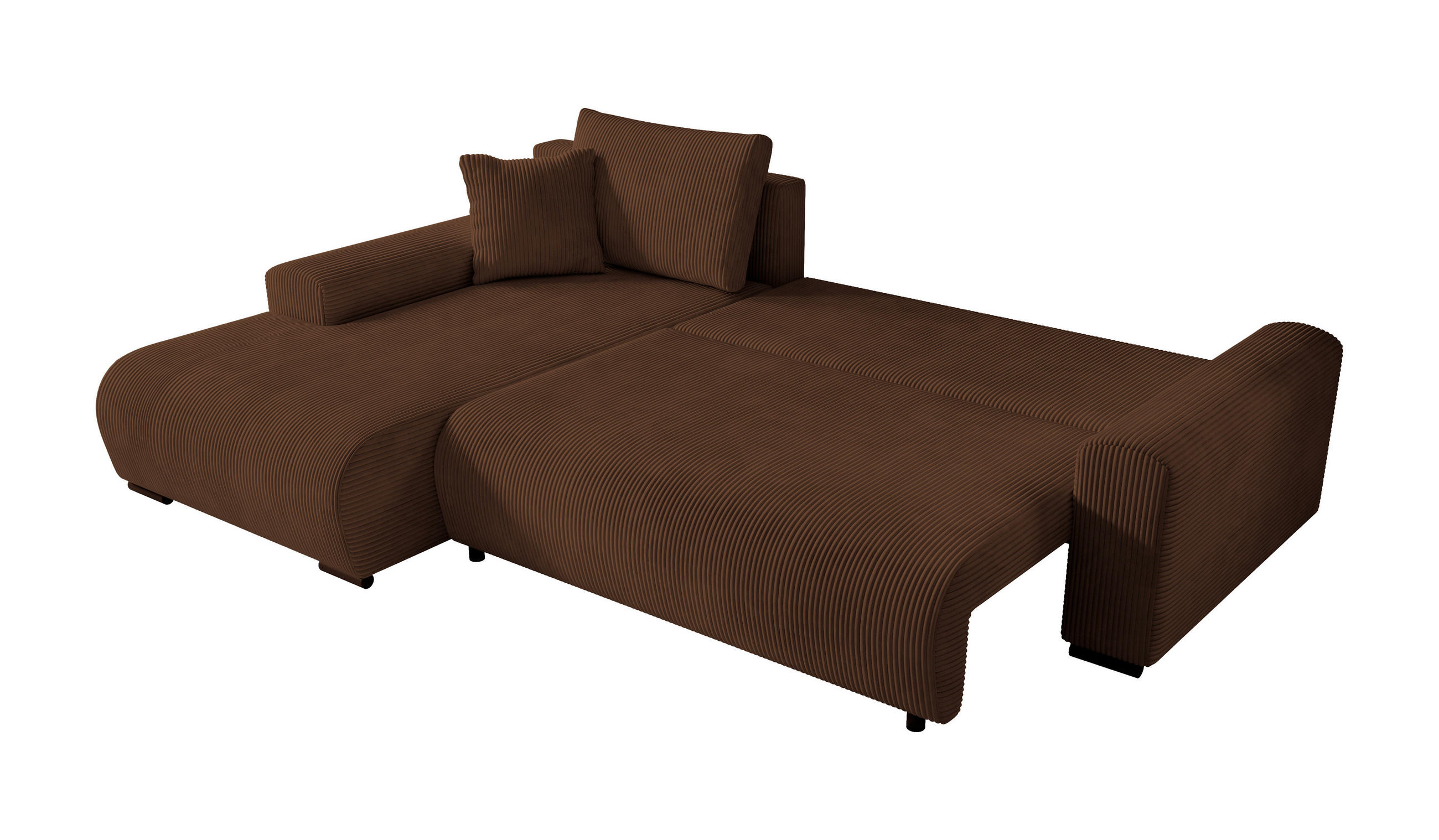 ECKSOFA Nelly mit Bettkasten und Schlaffunktion, Cordstoff in L-Form - Braun, Textil (270/185cm)