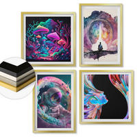 WANDBILDER 4er Set - 50x50 cm & 40x60 cm Goldrahmen - Farbenfrohe Fantasy-Kunstillustrationen - Goldfarben, Kunststoff (50/50cm) - ArtPrintCave