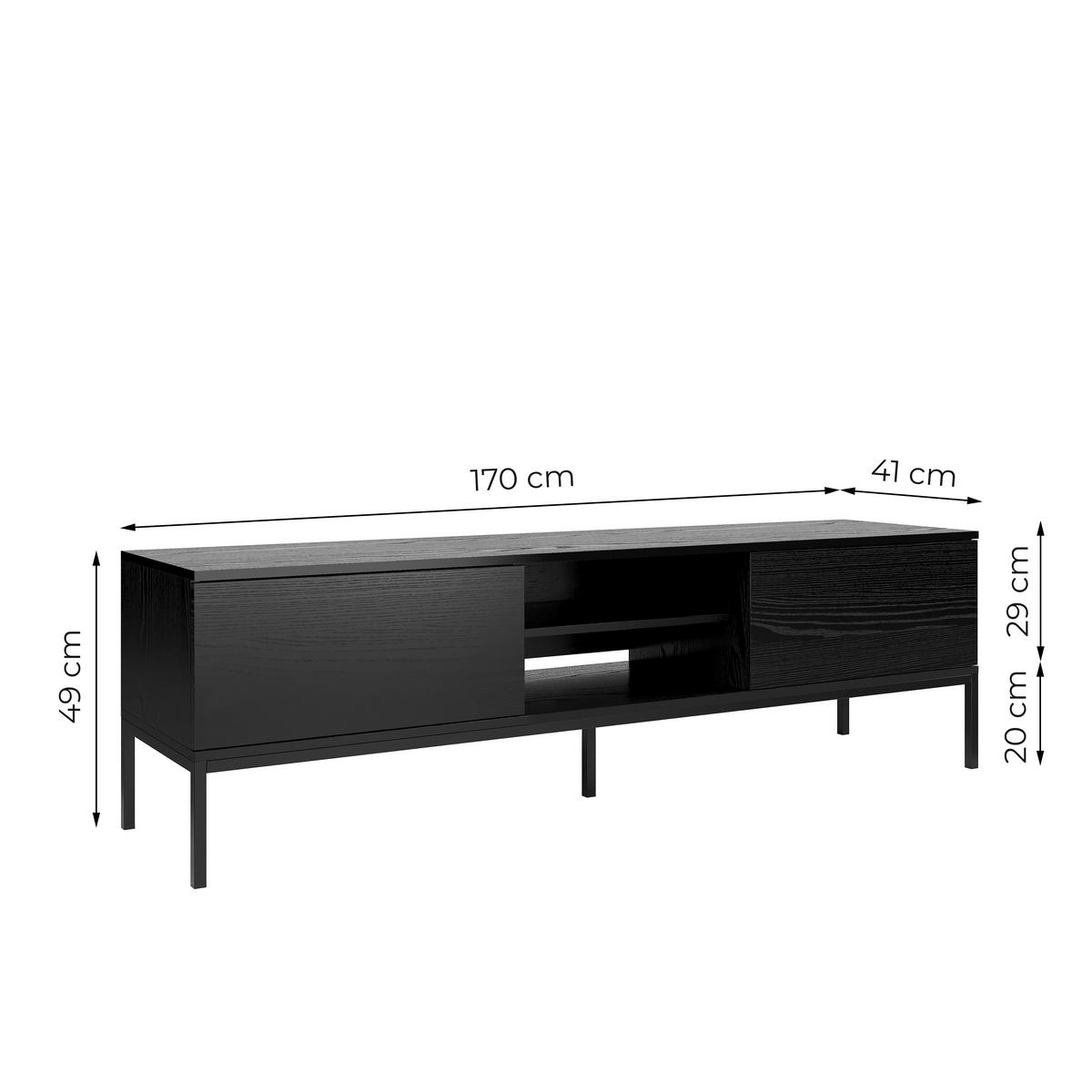 TV-SCHRANK Induro Schwarz, TV-Tisch mit Schubladen - Schwarz, Holzwerkstoff/Metall (170/49/41cm) - Bettso