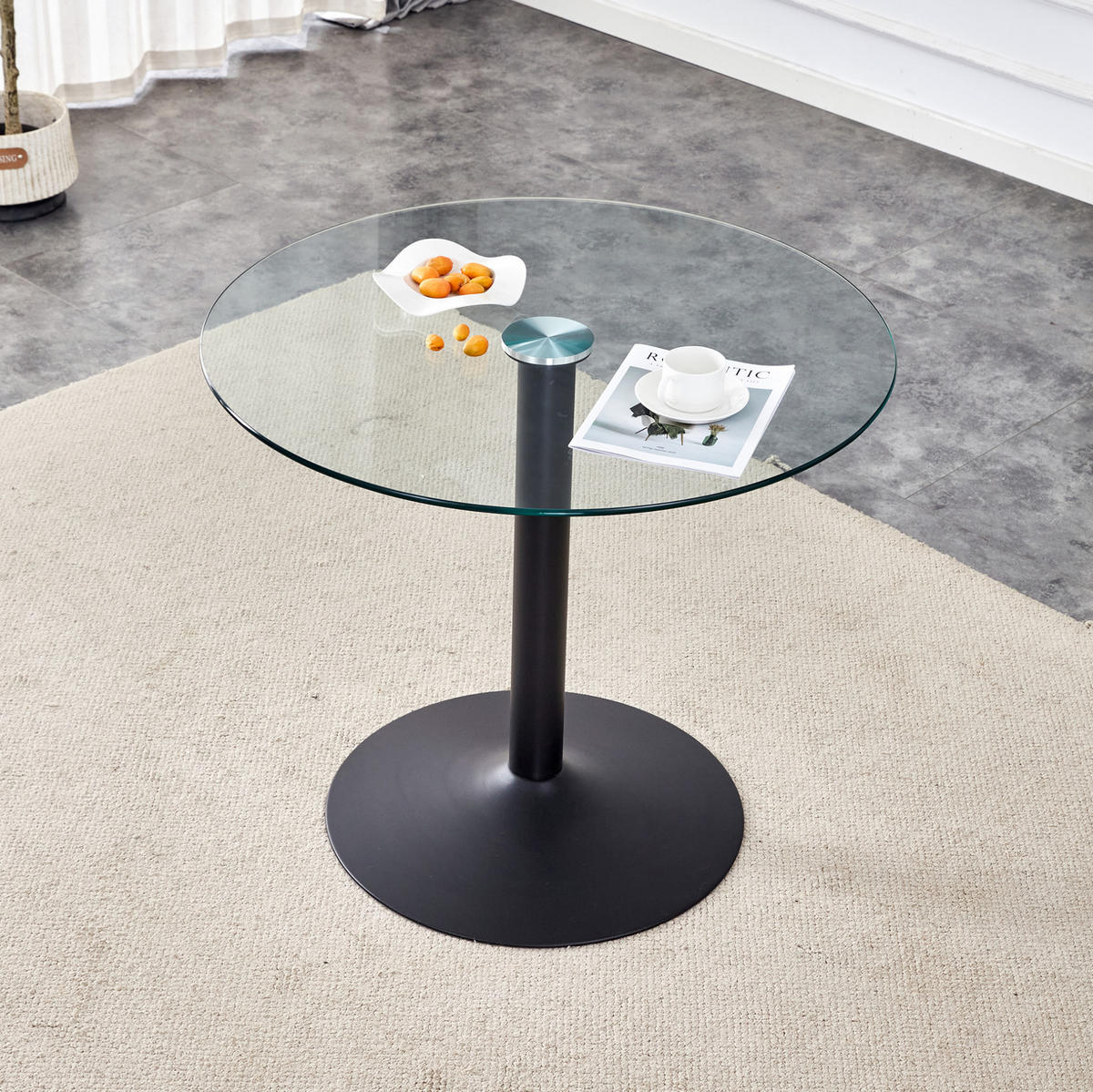 BISTROTISCH aus Glas und Metall 85x85x76 cm Transparent/Schwarz pflegeleicht mit stabilem Rundgestell - Schwarz, Holzwerkstoff (85/85/76cm) - Modfu