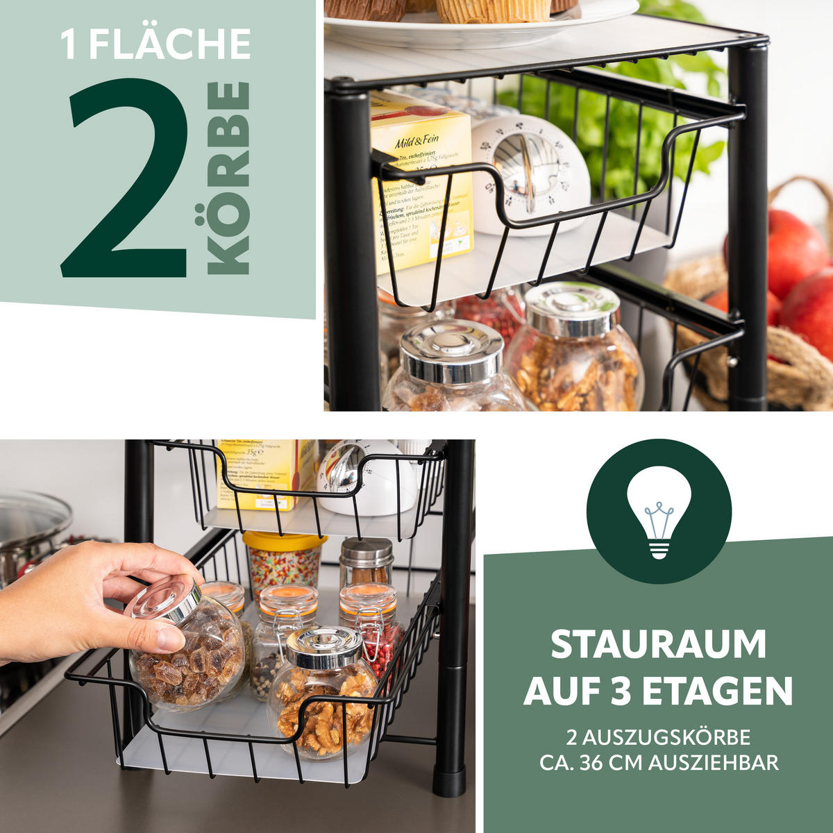 SCHUBLADENREGAL, schwarz, Metall, Kunststoff - Schwarz, Metall (27.5/31/42.5cm) - bremermann