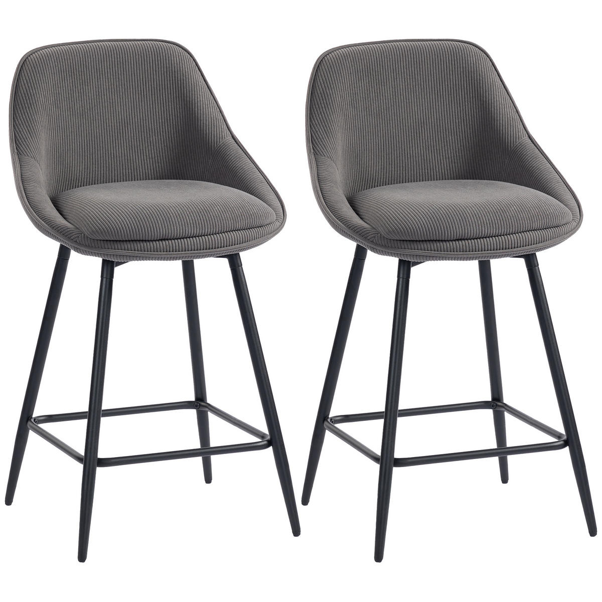 BARHOCKER 2er-Set DE-08004 360° drehbar, Cordbezug mit Stahlbeinen Grau - Grau, Metall (49/88/52cm) - ComfortXL