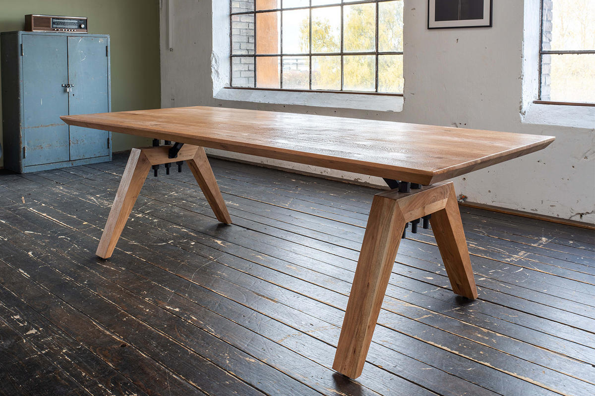 ESSTISCH MIT SCHWEIZER KANTE WOODY Braun Akazie - Schwarz/Braun, Akazienholz/Holz (200/100/78cm) - KAWOLA