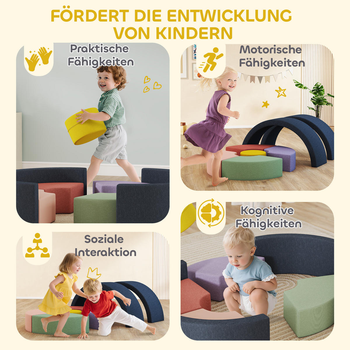 SCHAUMSTOFF Bausteine 7er-Set Kinder Softbausteine mit Cord-Optik - Multicolor, Textil (107/107cm) - AIYAPLAY