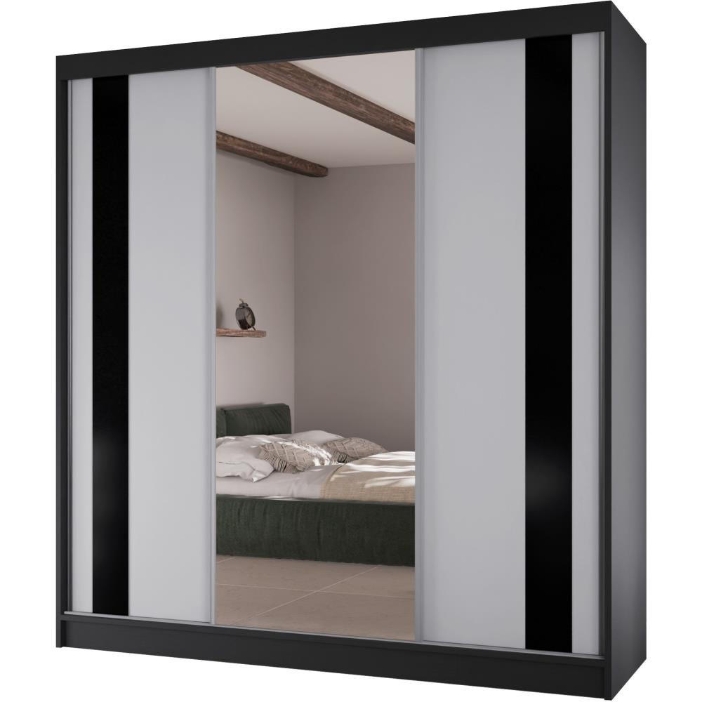 SCHWEBETÜRENSCHRANK Como II 200/61/215 schwarz+weiß - Schwarz/Weiß, Holzwerkstoff (200/215/61cm) - Beautysofa
